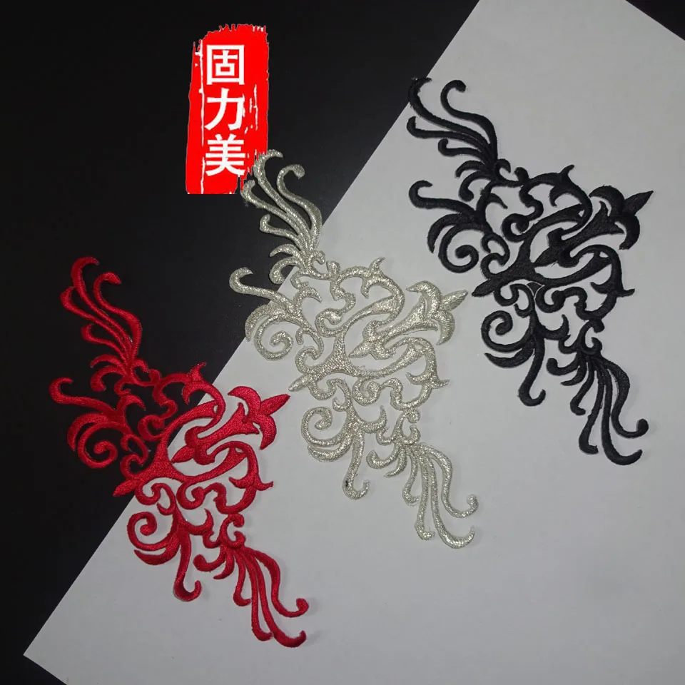 

10Pc Flower Baroque Black Gold Silver Red Patch Iron on Badge Patches Embroidered Applique Sewing Patch Clothes Sticker 7X15cm