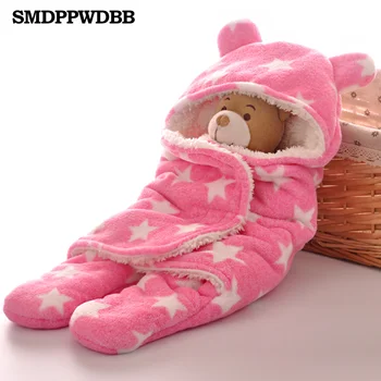

SMDPPWDBB 0-1 Year Old Baby Warm Sleeping Bag Flannel Newborn Blanket Swaddle Toddler Sleep Clothes Cute Soft For Bed Stroller