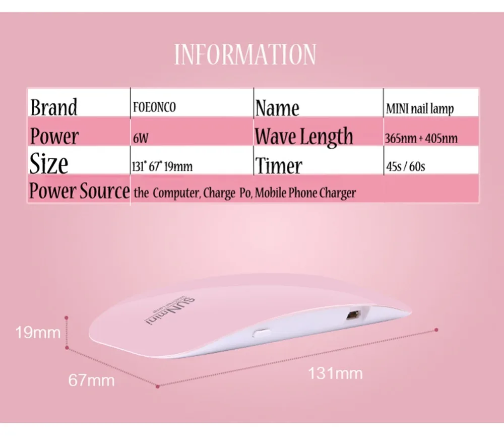 Sunmini УФ-лампа для сушки ногтей 6 Вт светодиодные лампы для ногтей, маникюр, машинка для маникюра, Портативный лампа для ногтей USB гель, Гель-лак для ногтей 45s 60 таймер