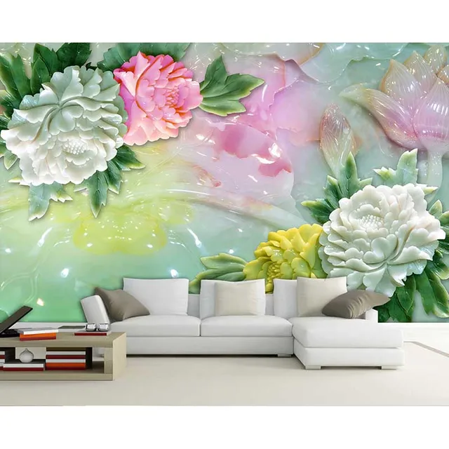 Fantasy Modern 3d Relief Peony Flowers Murals Wallpaper For Living