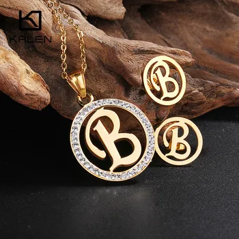 

Kalen 26 Capital Letter A-Z Jewelry Sets Women Gold Rhinestone Stainless Steel Bulgaria Initial Pendant Necklace & Earrings Sets