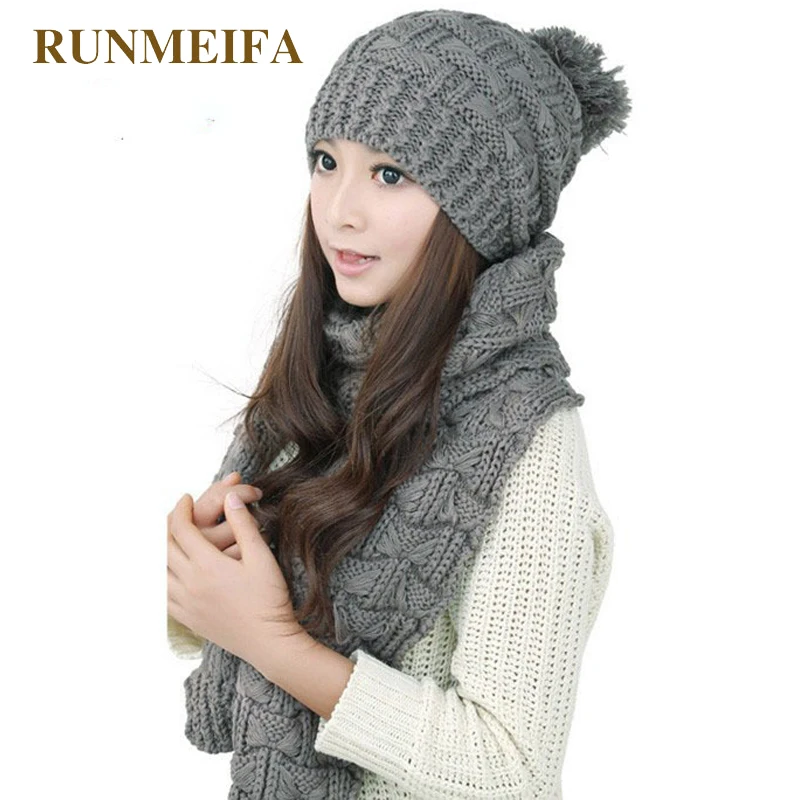 Дизайн осень и зима теплый шарф и шапка набор для женщин акриловая пряжа классический модный однотонный шарф шапка подарок