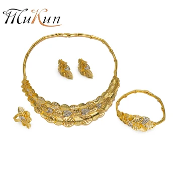 

MuKun 2018 Exquisite Dubai gold Color jewelry set Brand nigerian bridal jewelry sets fashion wedding Women Jewelry set costume