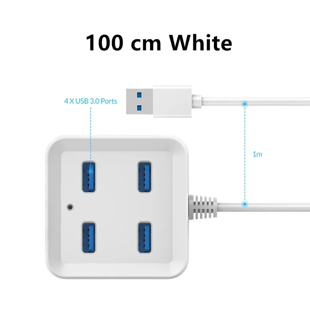 ORICO 4 Порты и разъёмы концентратор с 3,3 ухода за кожей стоп USB 3 кабель/специально для настольных ПК(ORICO DH4U-U3-BK - Цвет: 100 cm White