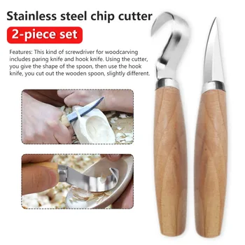 

Woodcarving Cutter 2pcs/set Stainless Steel Woodwork Sculptural DIY Wood Handle Spoon Carving Knife Woodcut Tools Kit