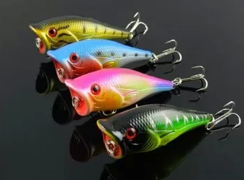

Popper Lure 4Pcs 6.5cm 10g Artificial Fishing Bait Top Layer Soft Plastic Swisher Floating Colorful Tackles Hook 3D Eyes