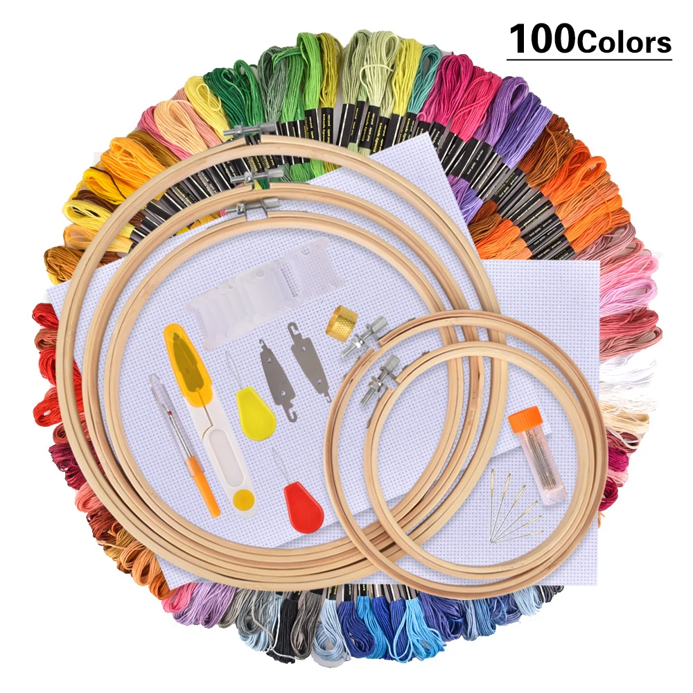 

ONEROOM 50/100 Colors Skeins Embroidery Pen Needle Set Thread Punch Stitching Knitting Kit Women Mom DIY Sewing s