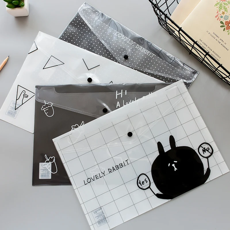 PP Document Bags A4 Transparent Waterproof Push-button Students Use Papers Stationery File Folder Large Capacity Office Supplies |