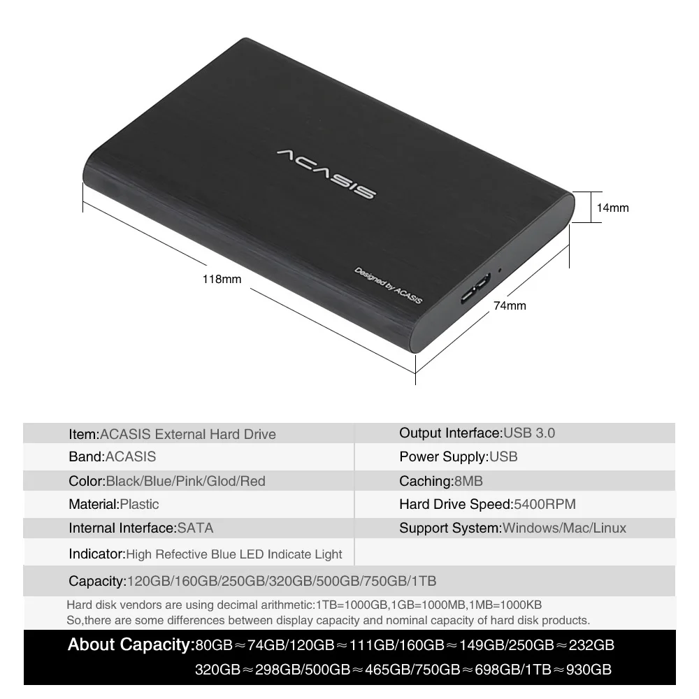 ACASIS 2.5'' External Hard Drive USB 3.0 Colorful Metal HDD Portable External HD Hard Disk for Desktop Laptop Server Super Deals ACASIS 2.5'' External Hard Drive USB 3.0 Colorful Metal HDD Portable External HD Hard Disk for Desktop Laptop Server Super Deals
