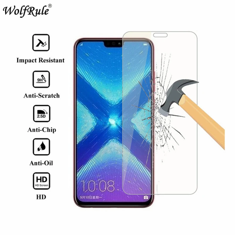 

2PCS Tempered Glass Huawei Honor 8X Glass 9H Hardness Screen Protector For Huawei Honor 8X Protective Film Honor 8X 6.5 Wolfrule