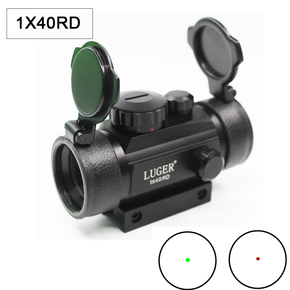التكتيكية 1X40 منظر نقطة حمراء نطاق الإضاءة الأحمر الأخضر قابل للتعديل جهاز الرؤية العاكس نطاق الصيد البصرية مع 11/20 مللي متر تتوافق السكك الحد...