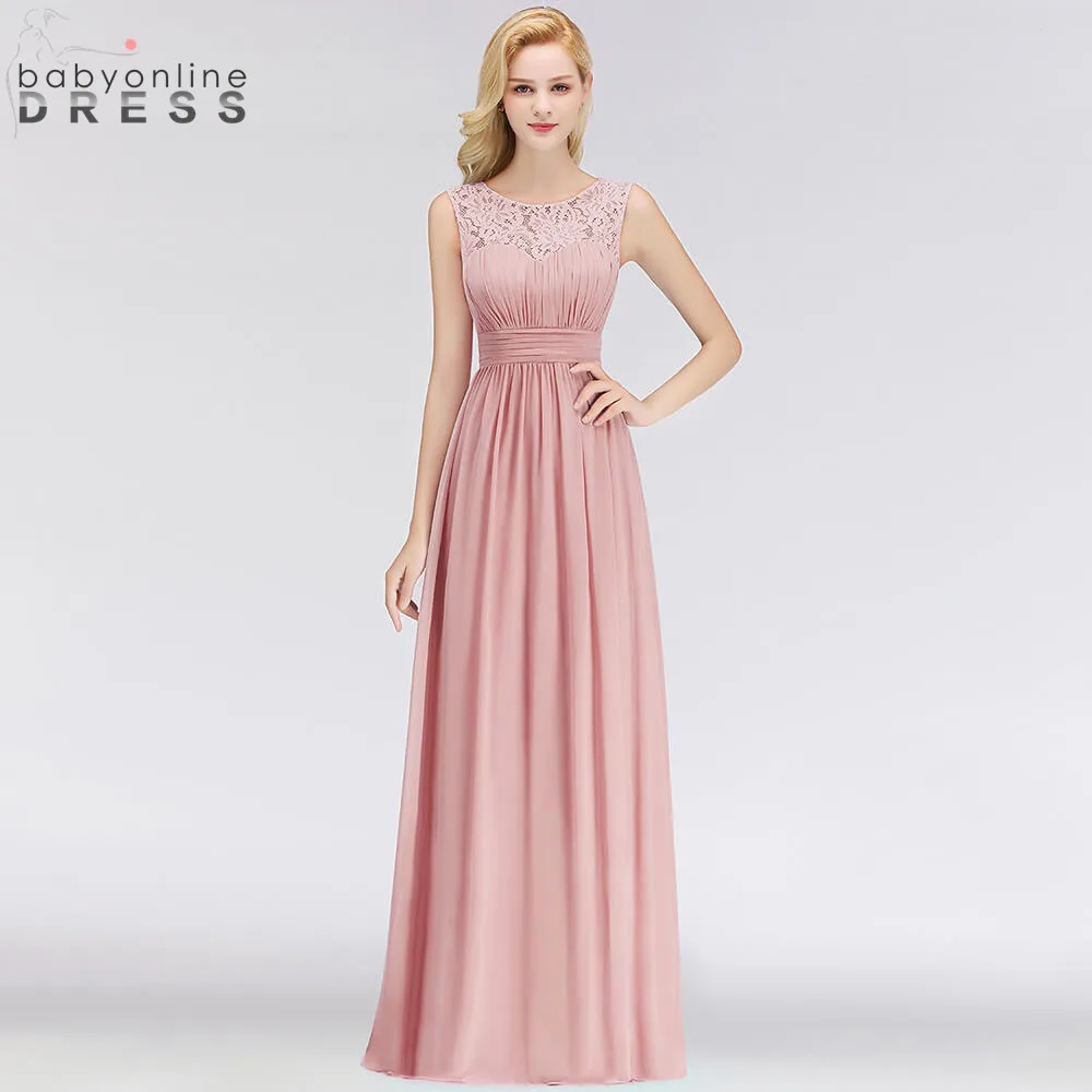 

New Arrival Pink Lace Chiffon Long Evening Dress Sexy Illusion Back Abendkleider Ruched Evening Gown Robe De Soiree