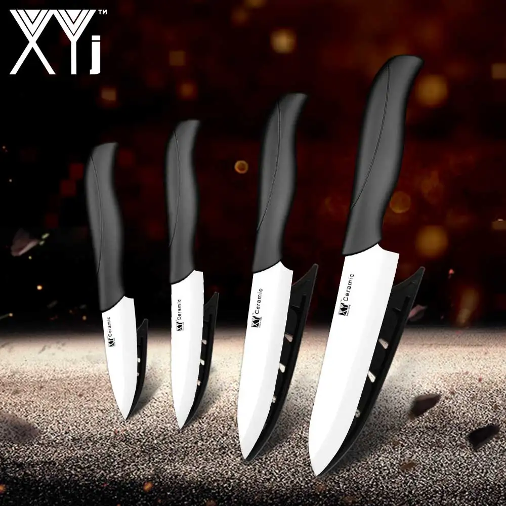 XYj Master Chef Ceramic Kitchen Knife Set 3"Paring 4"Utility 5"Slicing 6"Chef Kitchen Knife High Hardness Ceramic Cooking Tools - Цвет: black white