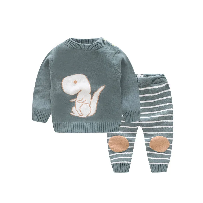 Beste Mooie Dinosaurus Baby Sets Baby Trui Pasgeboren Baby Kleding 2 stks Trui Lange Mouwen Tops + Gestreepte Broek Peuter Jongens suits