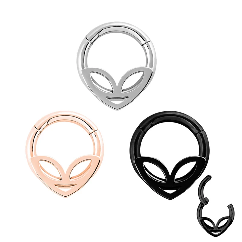 

Cute Face Pattern Steel Hinged Nose Septum Clicker Rings Hoop Cartilage Guage 1.2*8MM 3 Colors Nose Piercing Body Jewelry 1pc