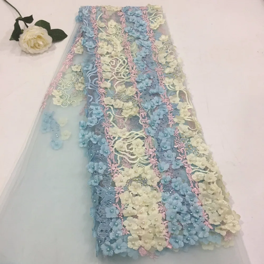 

Latest French net lace fabric 3D flower African tulle mesh lace fabric with beaded high quality african lace fabric ZLN30