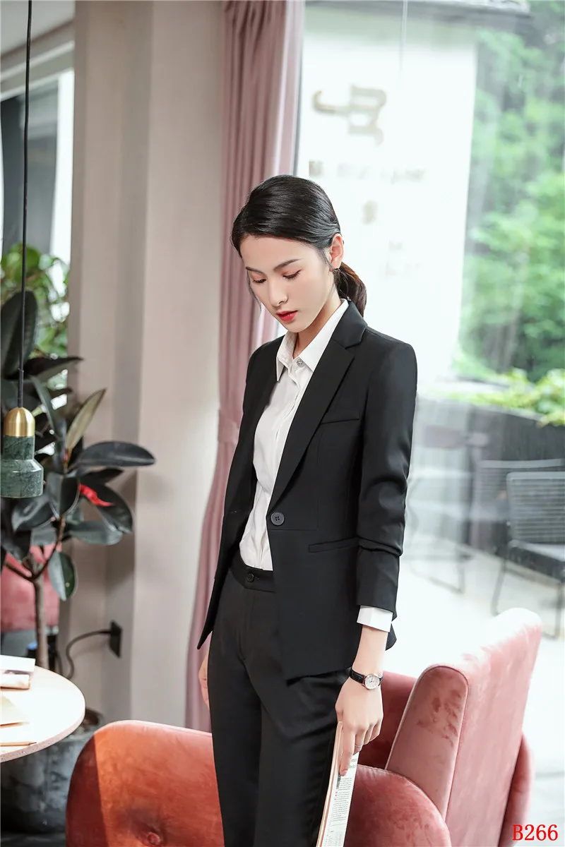 Высококачественная ткань формальный Серый Блейзер женские деловые костюмы со штанами и курткой комплект Дамская рабочая одежда женские