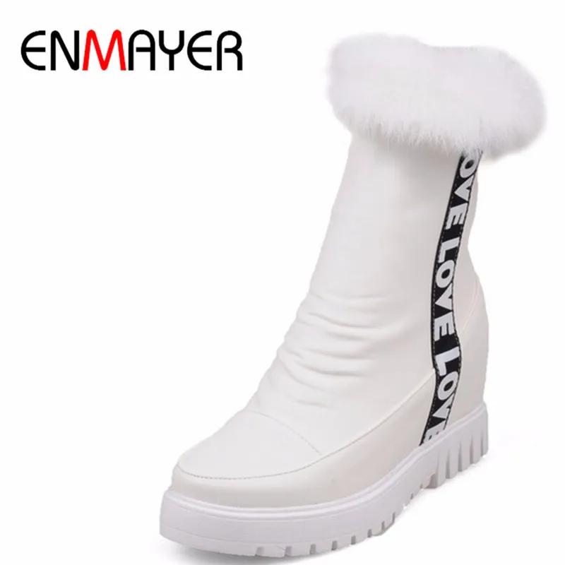 

ENMAYER Zip Large Size Shoes Woman Mid-calf Boots Height Increasing Winter Warm Snow Boots Short Round Toe Platform Shoes Charms