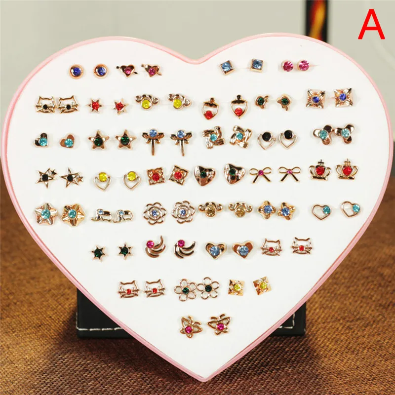 

36 Pairs Pack Set Mixed Stud Earrings Women Alloy Ear Studs Fashion Heart Flower Bow Cat Cute Earrings Jewelry Wholesale