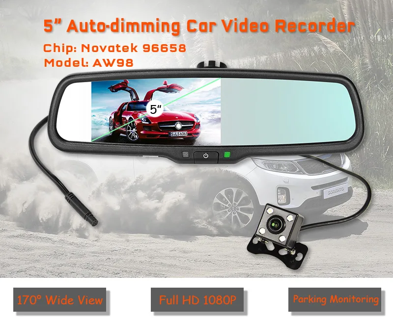 5 дюймов 1080P TFT lcd Автомобильный авто затемняющий внутренний зеркальный монитор с поддержкой парковки камера заднего вида DVR видео рекордер