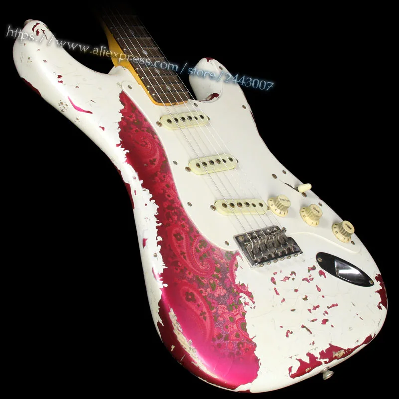 

GC Custom Shop Masterbuilt Jason Smith 69 Relic Electric Guitar White Over Pink Paisley
