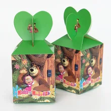 Вечерние коробки для конфет с изображением Маши и медведя, 6 шт./партия, вечерние украшения для детей, есть сладкие конфеты