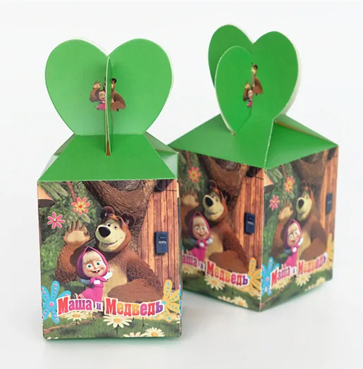 

masha and bear theme party candy boxes 6pcs/lot party decoration supplies for children have sweet candies