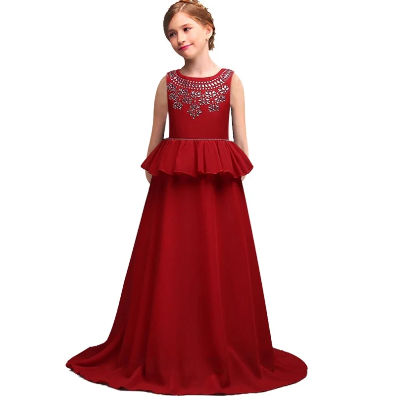 5Colors Big Girls Long Dress Summer Sleeveless Chiffon Kids Girls