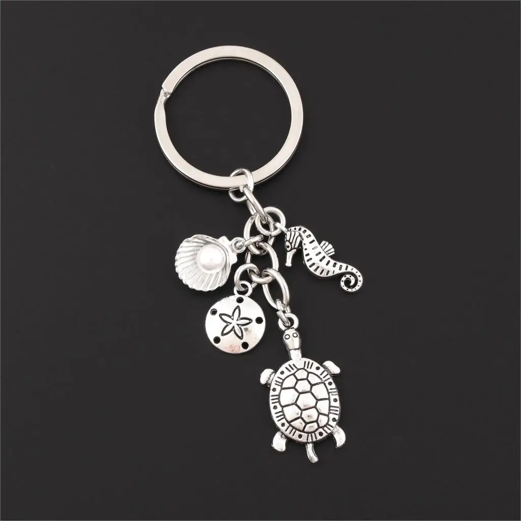 

1Pc Vintage Seahorse and Turtle Charms Keychain Starfish Shell Keyring Making For Souvenir Gift Jewelry Accessories E2635