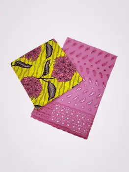 

Beautiful lady dress material set 3Y African batik wax fabric and 2.5Y cotton lace fabric WWC6