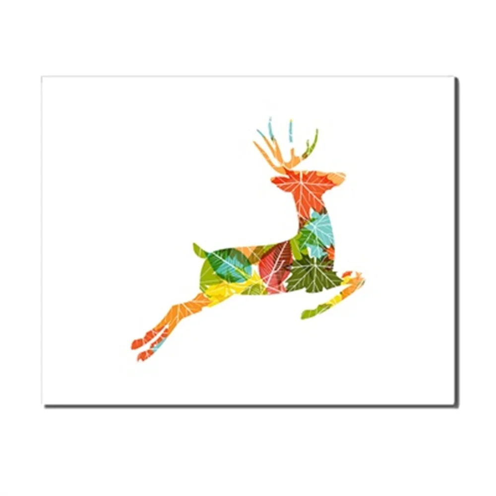 

Creative Fashion Color Block Stitching Deer No Frame Canvas Oil Painting Poster Living Room Kid Room Bedside Unique Gift On Wall