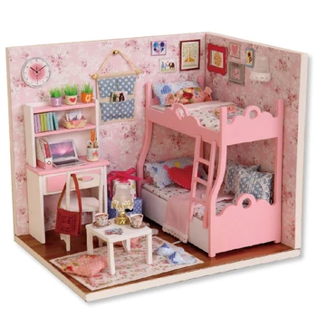 

Girls Doll House DIY Miniature Dollhouse Model Furnitures Wooden Toy Mini Dolls Houses Light-up Toys for Kids Birthday Gift