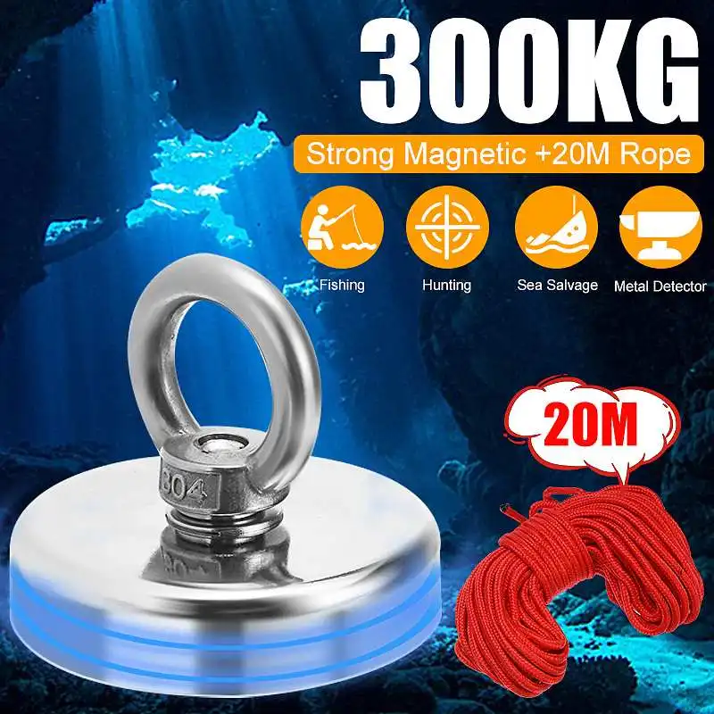 

300Kg D75mm Strong Powerful Round Neodymium Magnet Hook Salvage Magnet Sea Fishing Equipment Holder Pulling Mounting Pot + Ring