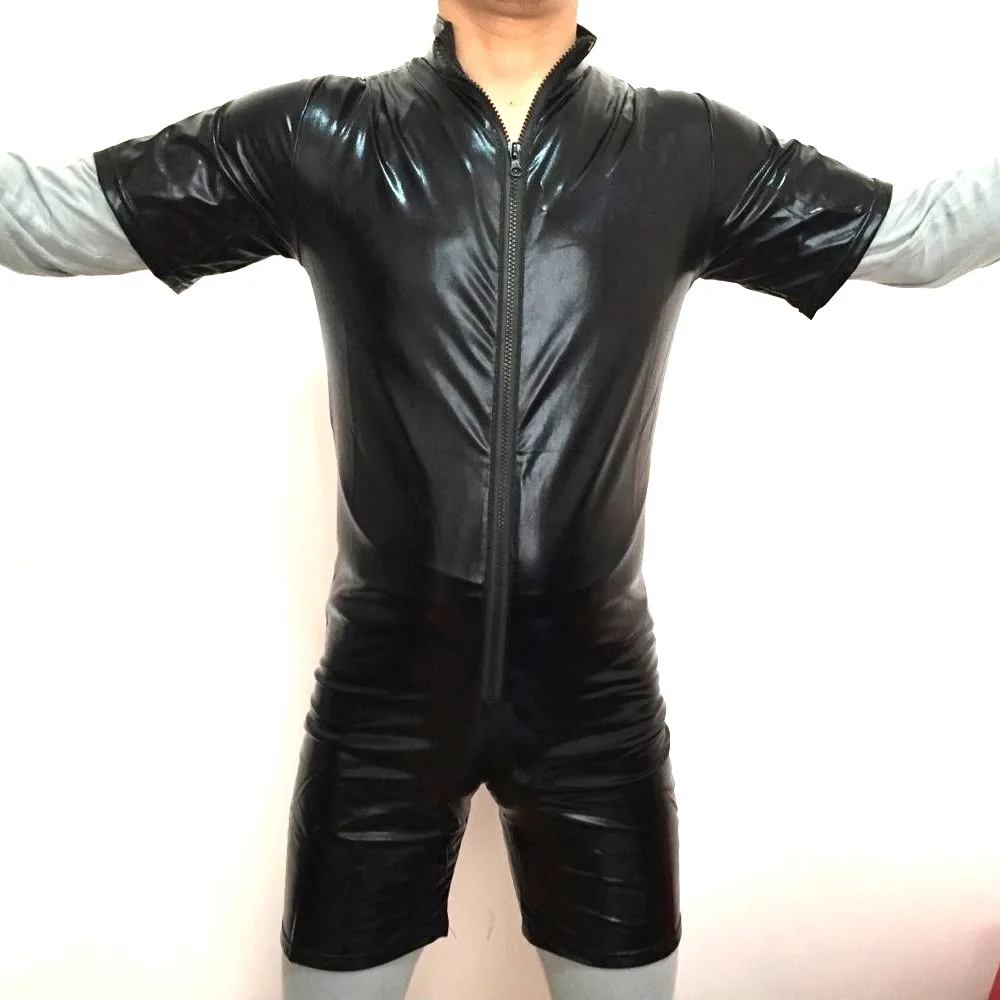 Размера плюс S-XXL мужской pvc кожаный Детский костюм красные, черные открытые комбинезон с молнией до промежности Мужские Фетиш латексная Клубная одежда Комбинезон белье