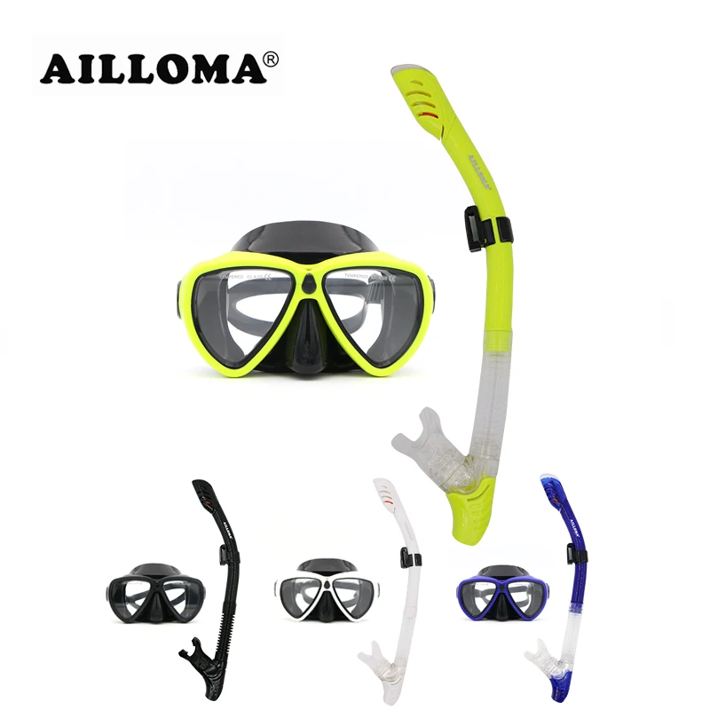 

AILLOMA Scuba Diving Snorkeling Mask Tube Silicone Waterproof Anti Fog Leak Diving Masks And Snorkels Set For Diver Equipment
