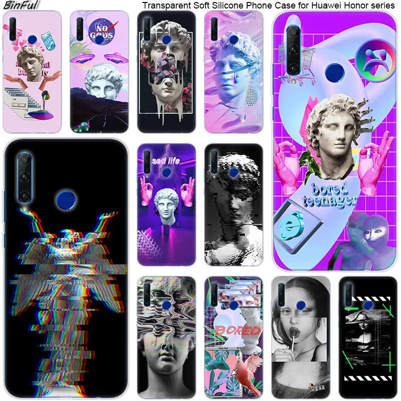 Art David Statue flower Soft Silicone Phone Case for Huawei Honor 20 20i 10 9 8 Lite 8X 8C 8A 8S 7S 7A Pro View Fashion Cover | Мобильные