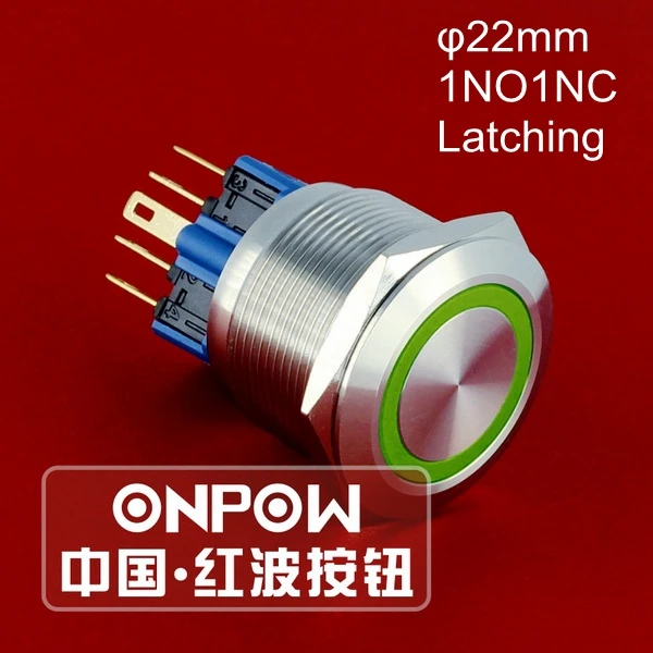 

ONPOW 22mm ENGINE START STOP Stainless steel 1NO1NC Latching Ring LED Metal Push Button switch (GQ22-11ZE/S) CE, ROHS