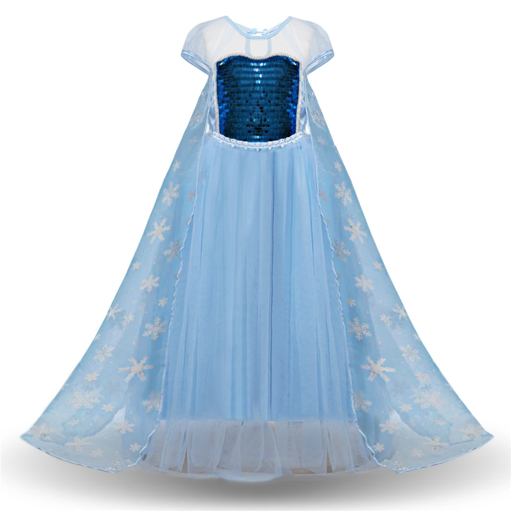 Летнее платье Эльзы для девочек, детская одежда с пышными рукавами, блестками, Снежной Королевой, Эльзой, костюм принцессы для костюмированной вечеринки, детское вечернее платье, платья