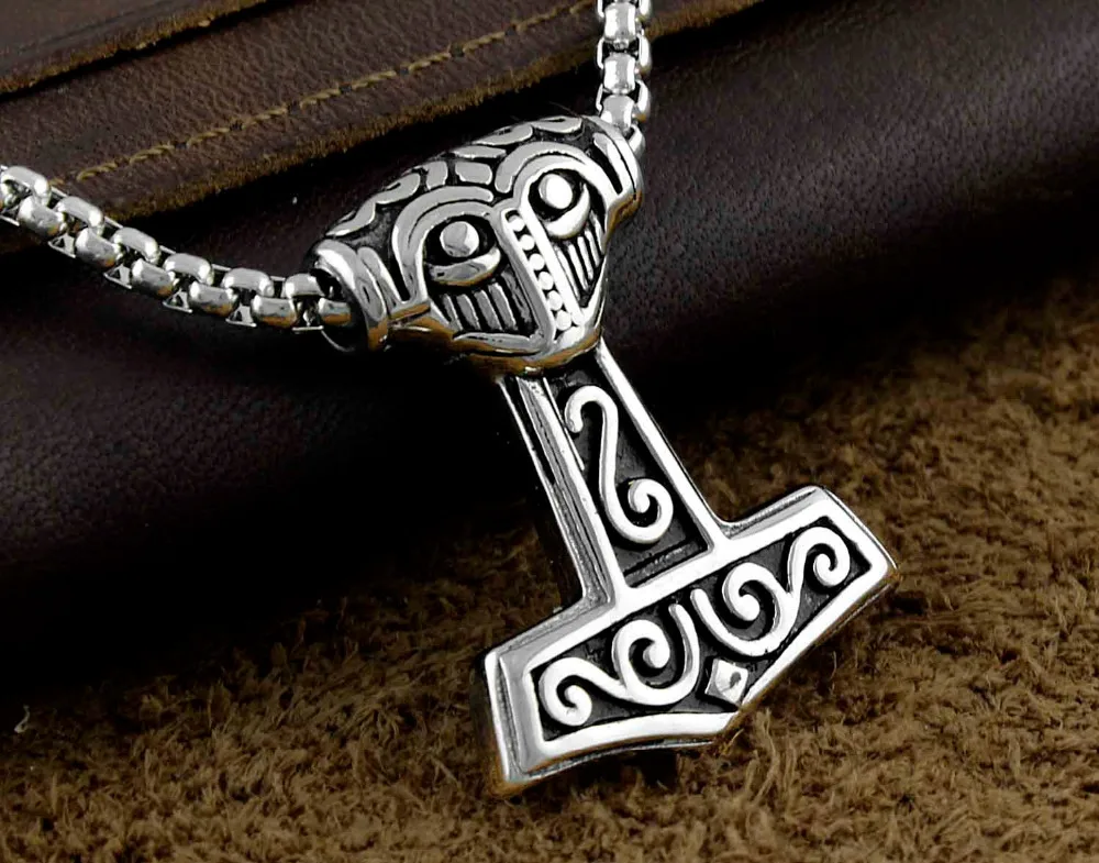 Mens Jewelry Silver Stainless Steel Thors Viking Hammer Mjolnir Pendant