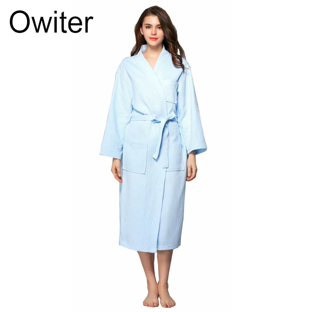 Owiter Women's Waffle Robe kimono bathrobe Knee Length Nightwear