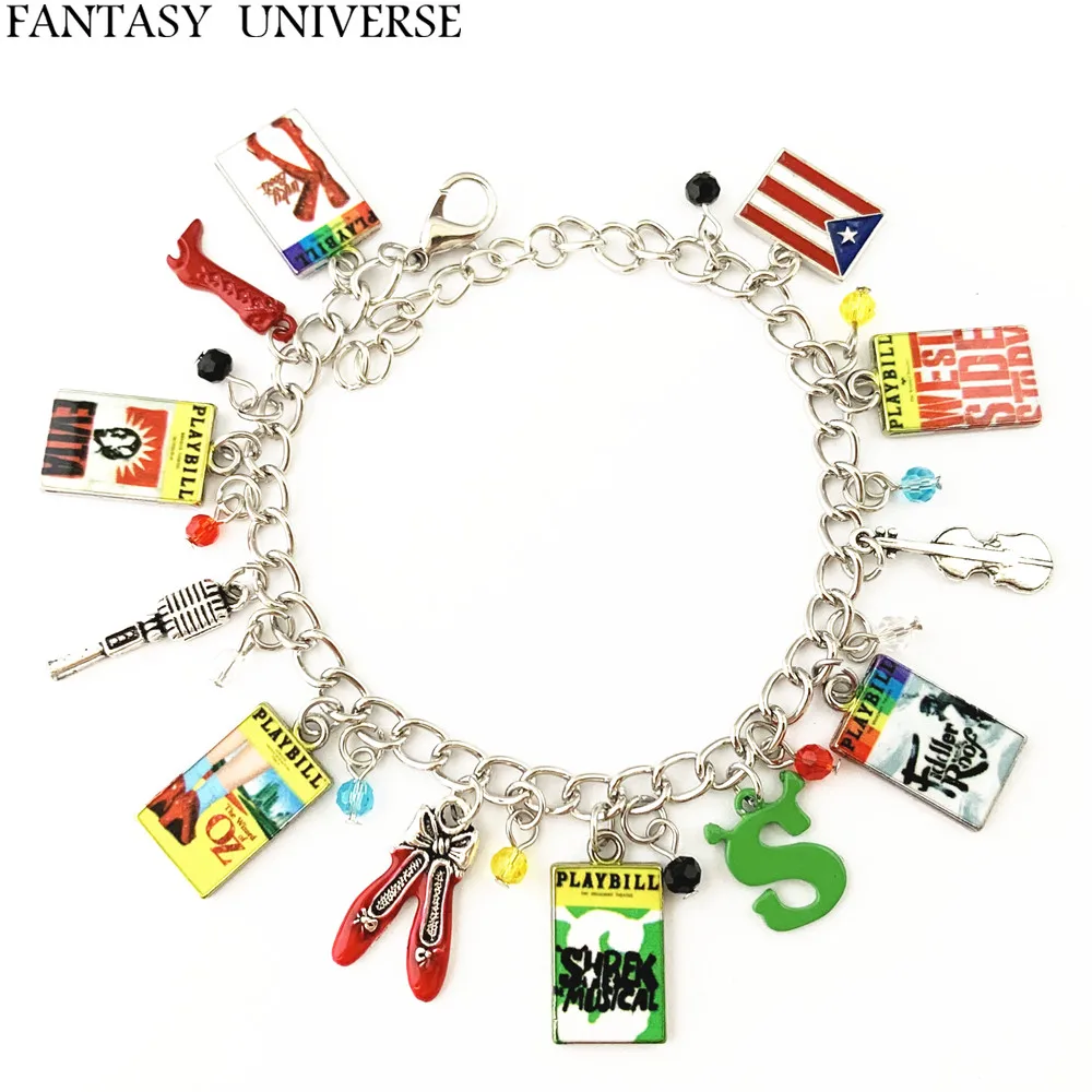 

FANTASY UNIVERSE 20pc The wizard of oz Shrek Evita Kinky Boots West Side Story Charm Bracelet HRHRAA02