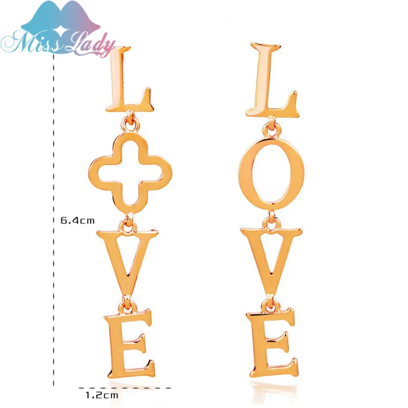 

Miss Lady Korean fashion color retention LOVE letters gold color longer gift punk unique Drop Earrings Jewelry for women MLA010