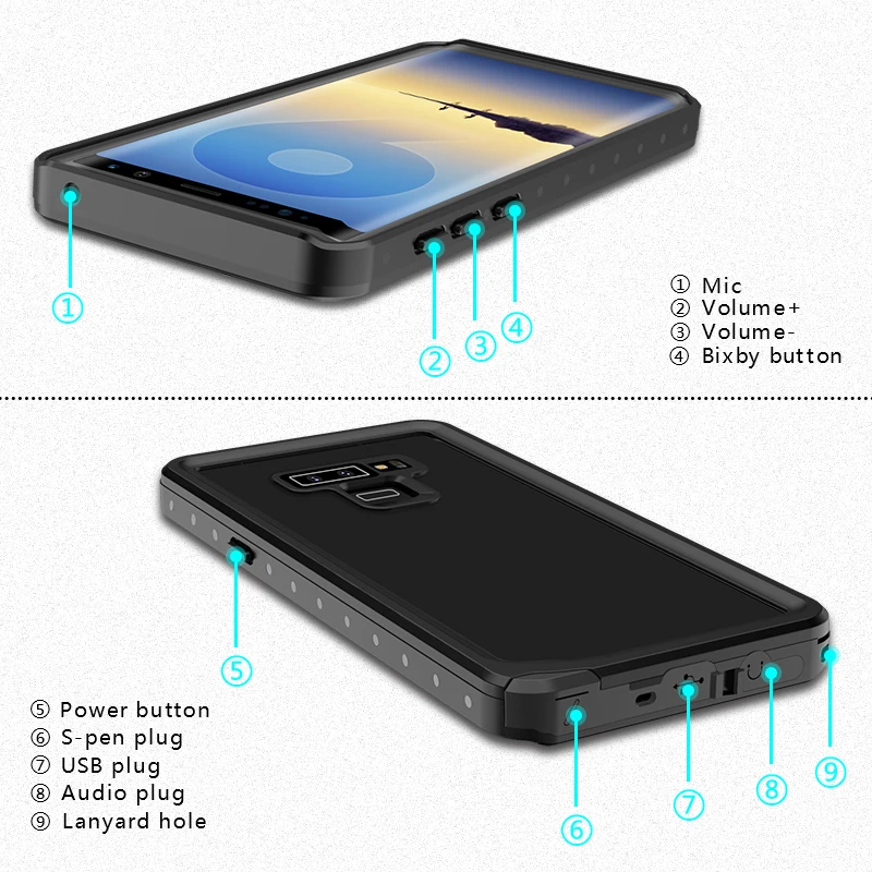 لسامسونج غالاكسي ملاحظة 9 للماء حالة لسامسونج ملاحظة 9 8 S9 زائد S8 زائد مقاومة للماء ماء كامل حماية غطاء