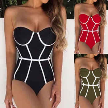 

2019 Women Sexy One Piece Swimsuit Women Swimming Costume Padded Swimsuit Summer Beachwear Monokini Swimwear Push Up Bra Bikini