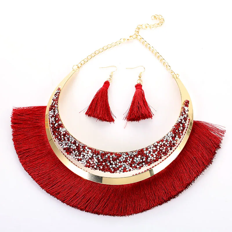 

FLDZ New Crystal Metal Necklace For Women Shiny Tassel Choker Two Piece Sets Gold Necklaces Fashion Jewelry Accessories