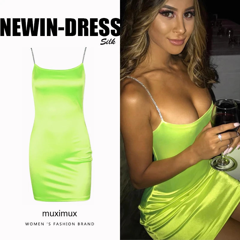2019 летние женские платья шелковые однотонные Красные сексуальные Bodycon Спагетти