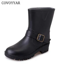 Женские непромокаемые сапоги covoyar черные до середины икры