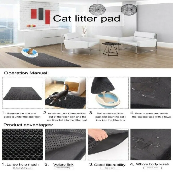 Cats Litter Mat Pad EVA Waterproof Foldable Double Layer Anti-slip Trapper Hogard