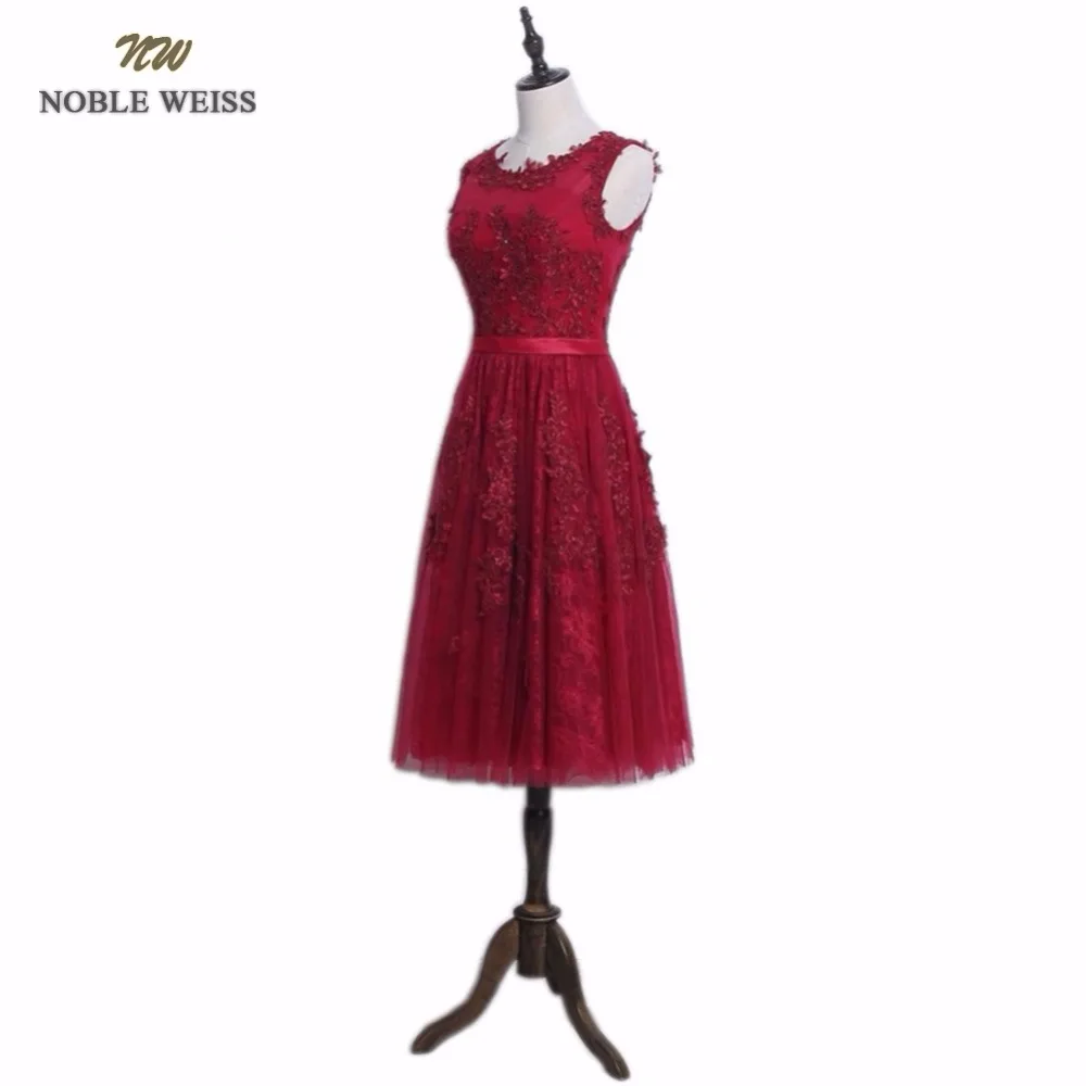 NOBLE WEISS Vestido de festa New Coming Vestidos baile with Lace Appliques Beading Tea-Length Dark Red Party Prom Dresses | Свадьбы и