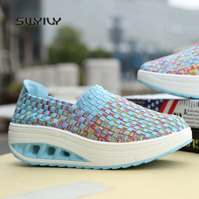 SWYIVY Women Toning Shoes Woven Swing Shoes Breathable 2018 New Autumn Slip-on Ladies Sneakers Lose Weight Female Slimming Shoes